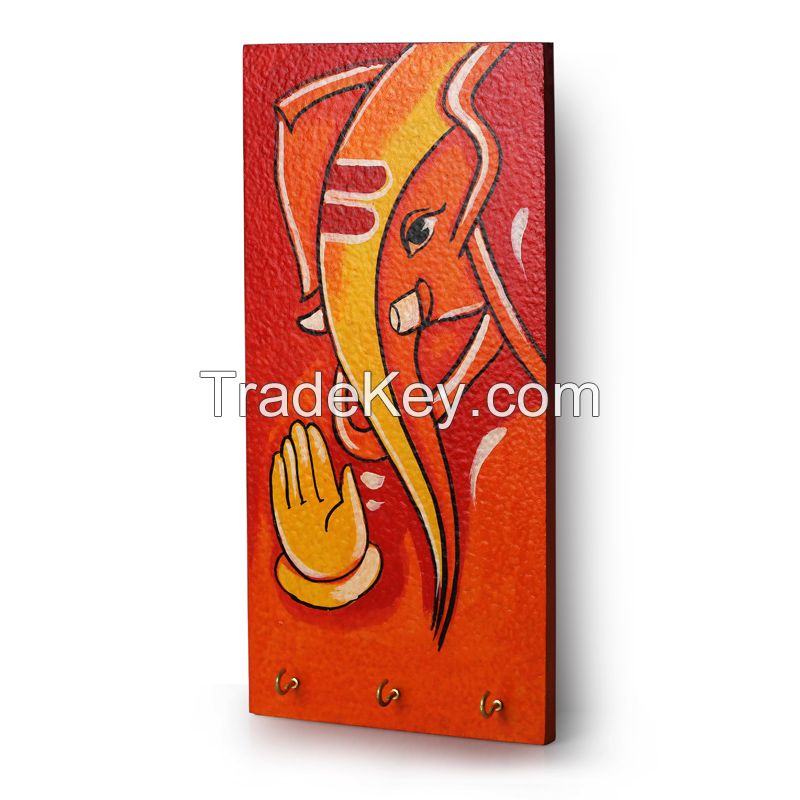 Exclusivelane Lord Ganesha Hand Painted Key Holder Orange