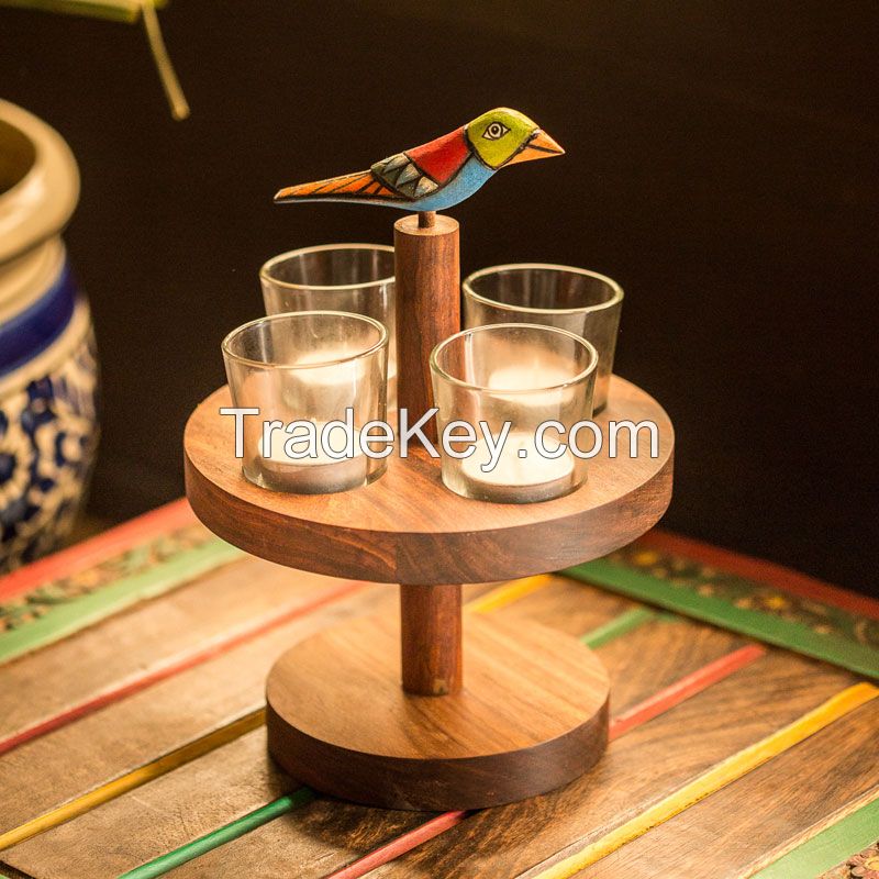 ExclusiveLane â€œBird Collectionâ€ Circular Tea Light Holder Sheesham Wood