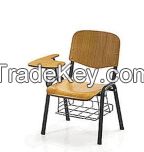 wooden  chair  with  writing  tablet  and  basket