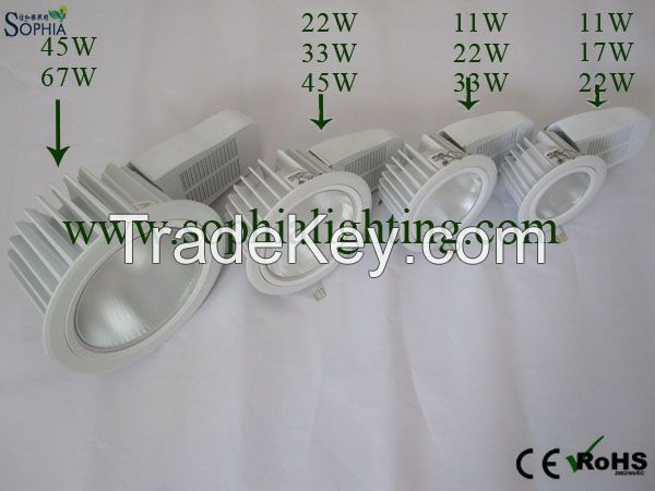 Excellent LED downlight, COB chip, power 10W to 67W, 5500LM, 3-5 years warranty, PF>=0.9