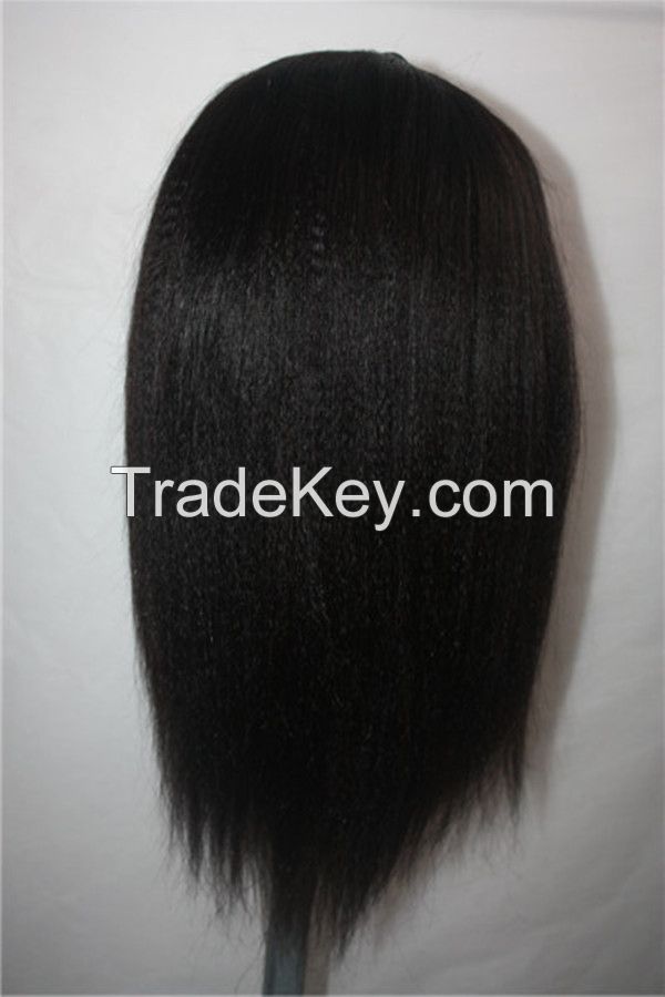 Hot selling 100% Brazilian vigin human hair yaki straight sillk top full lace wigs with baby hair bleached knots no tangle