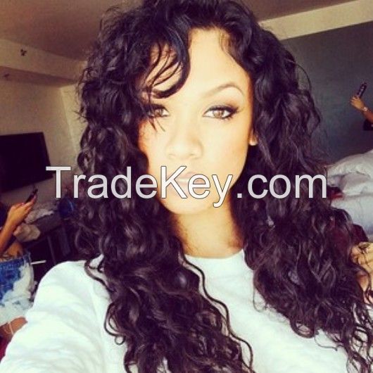 Free Shipping natural color curly Brazilian human hair silk base full lace wigs long fashion silk top lace wig pretty Brabie