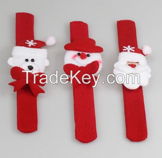 Plush Christmas Slap Bracelet Bangle Santa Claus Snowman Deer Elk Bear Xmas Pat Circle Hand Ring Pops Watch Ribbon
