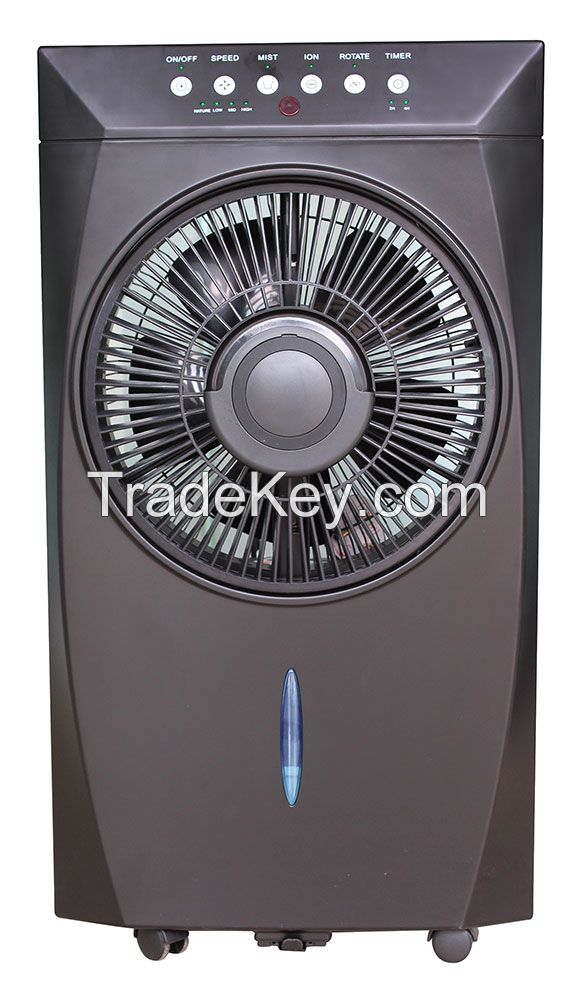 Small box misting fan with wheel to move, timer, humidifier and photocatalyst function