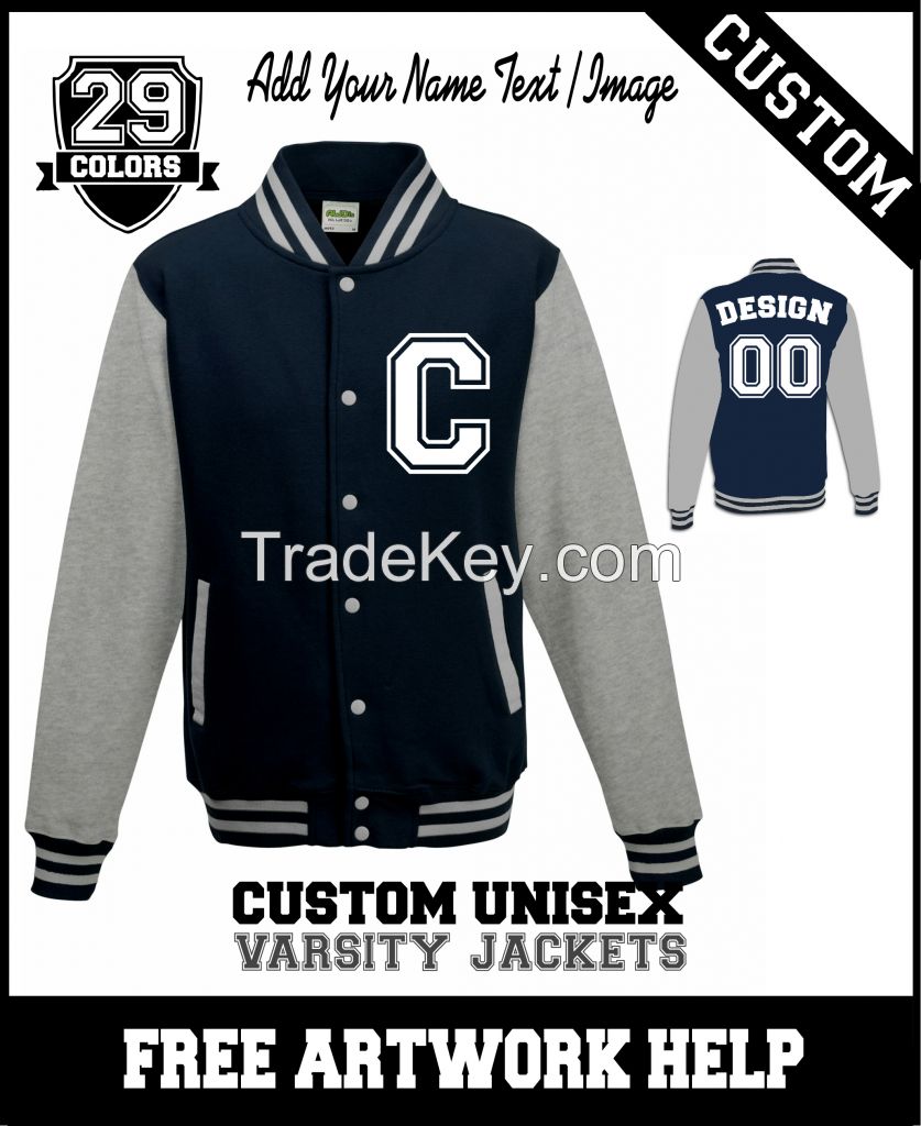 custom printed Letterman varsity jackets sweatshirts add your logo or image