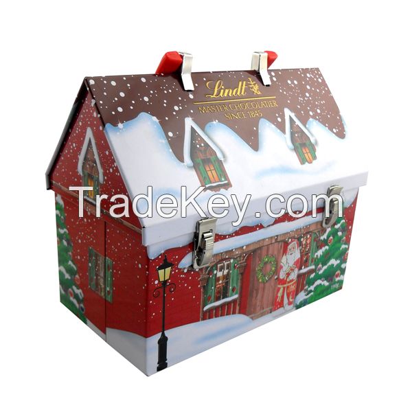 house shape tin box for Christmas