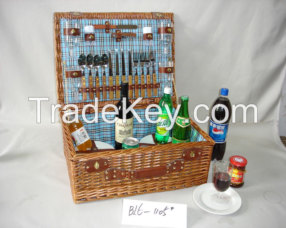 hot!!!optional colored handweave wicker basket with cutlery for autumn camping&picnic 