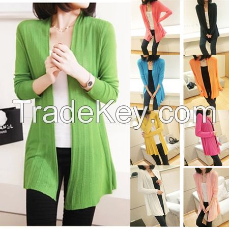 Newest woman fashion summer hollow out cardigan coat air condition blouse long-sleeve pleat loose thin sweater knitwear 