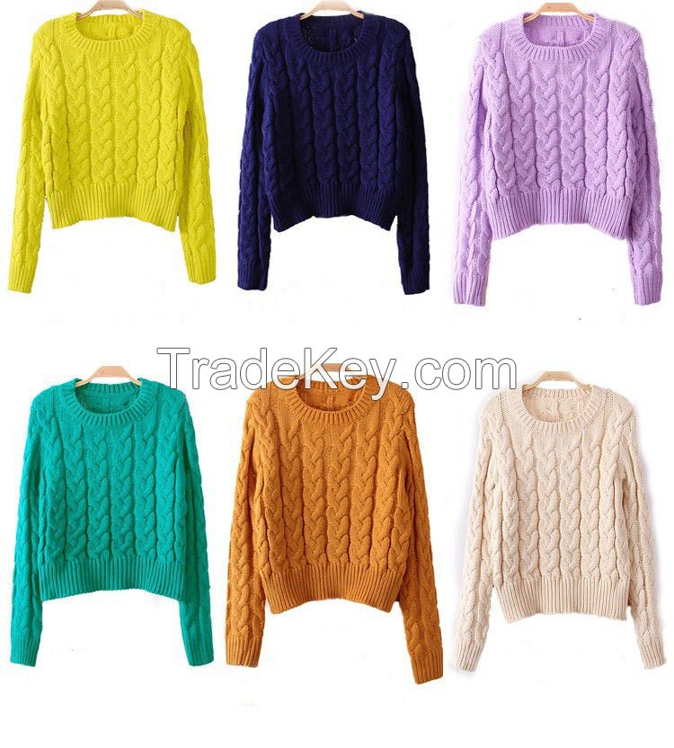 Fashion vintage short style woven knited sweater woman wool pullover cardigan spring autumn out coat
