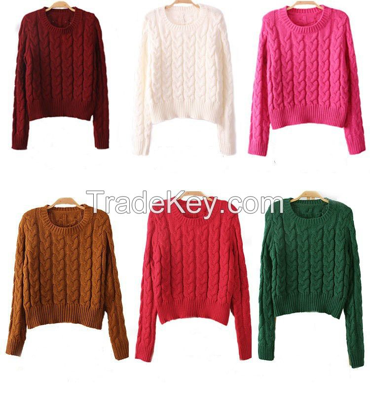 Fashion vintage short style woven knited sweater woman wool pullover cardigan spring autumn out coat