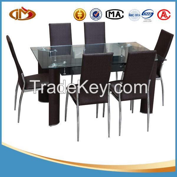  European style PU dining room set-glass dining table and PU chair