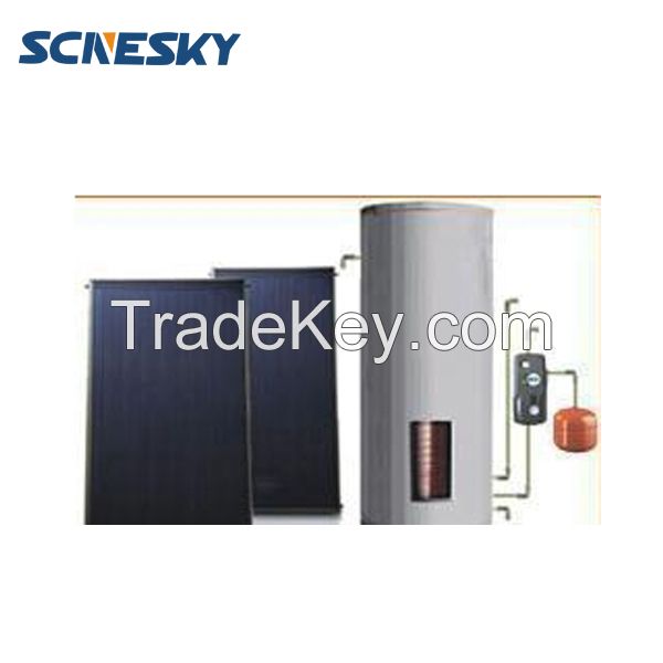 300L blue coating antifreezing solution 1.5KW electric booser Solar Keymark CE flat plate split pressurized solar water heater