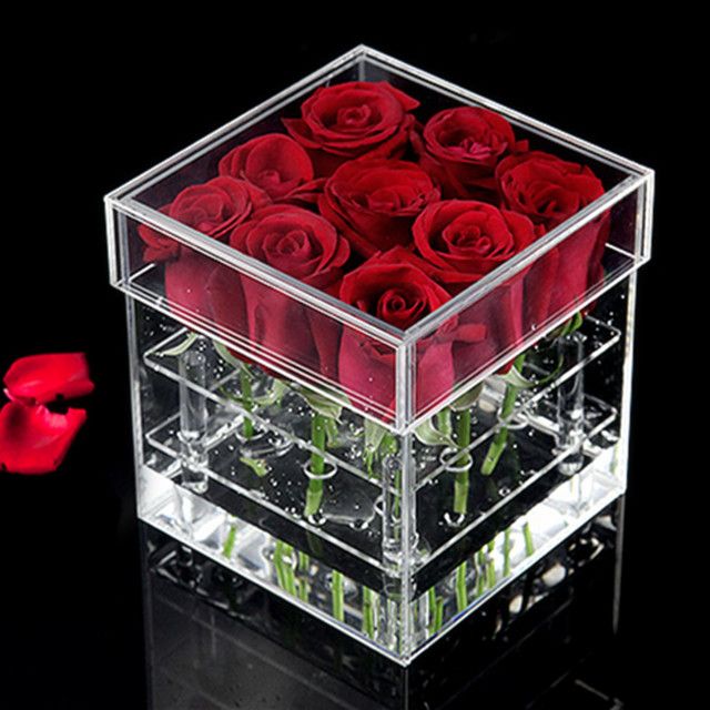 Kingsign manufacture custom clear rose flower acrylic box