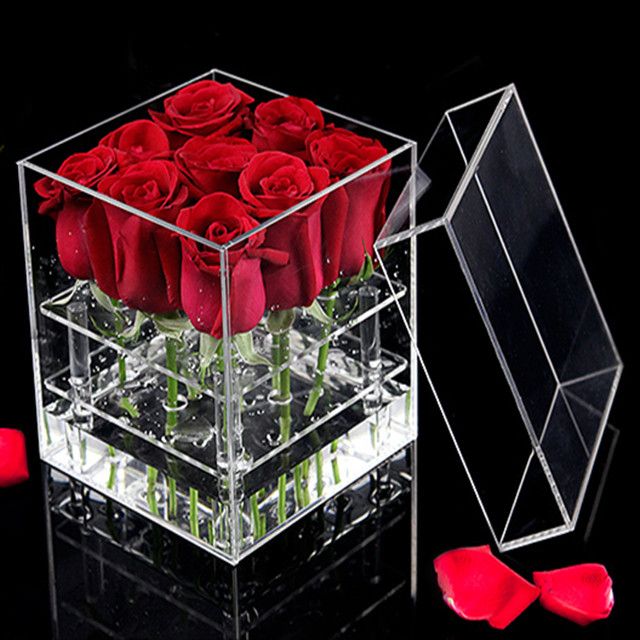 Kingsign manufacture custom clear rose flower acrylic box
