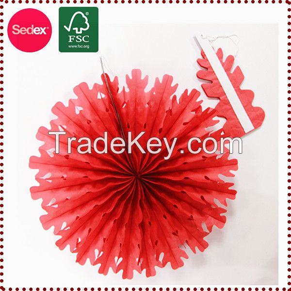 Snowflakes shape tissue paper Christmas fans for Christmas decoration