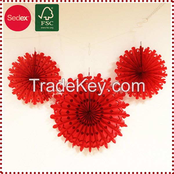 Snowflakes shape tissue paper Christmas fans for Christmas decoration