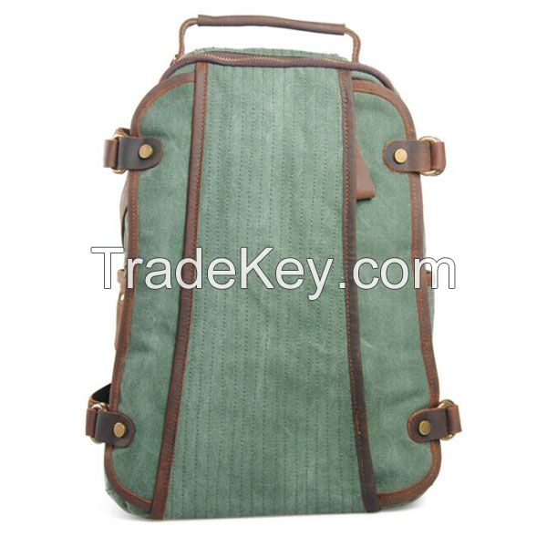 canvas high school college backpack bag with genuine leather