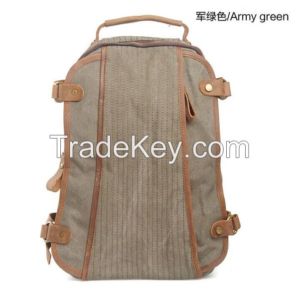 canvas high school college backpack bag with genuine leather