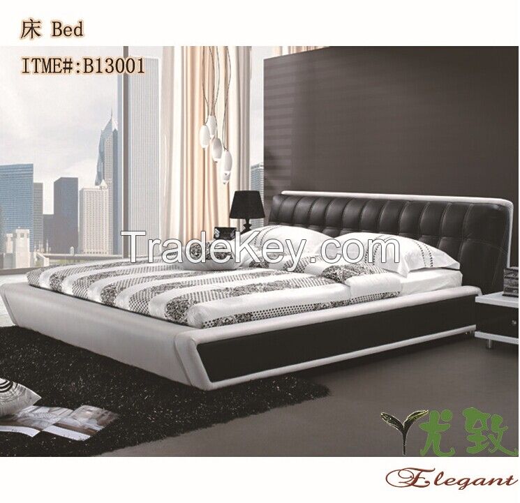 Small family leather bed 1.5 meters bed double skin Children bedroom f