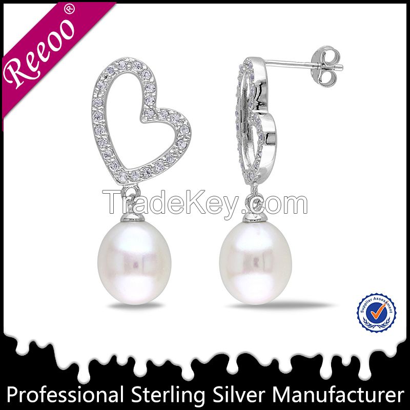 Fashion Lady Pearl Jewelry 925 Sterling Silver Pearl Diamond Earring Designs