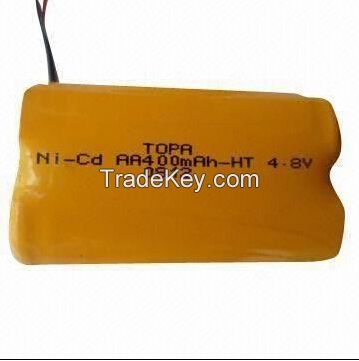 NiCd rechargeable battery for wide applications, AA, 400mAh, 4.8V