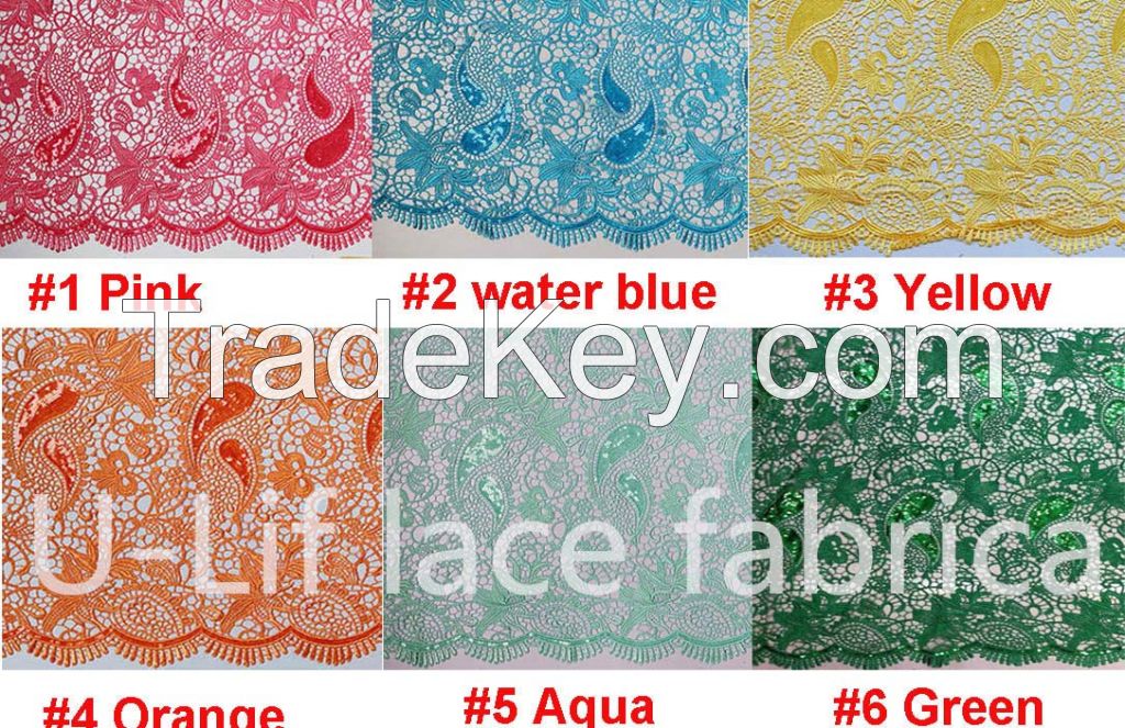  New arrivals Yellow african water soluble cord lace,Sequines lace fabric