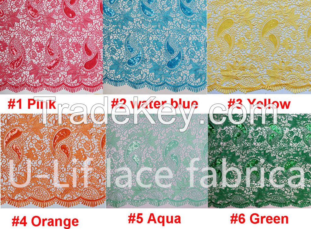 African Guipure Lace / Chemical Lace Fabric With Sequins For party