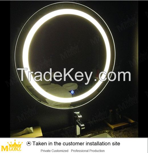 Mgonz circle with touch switch led anti-fog bathroom mirror