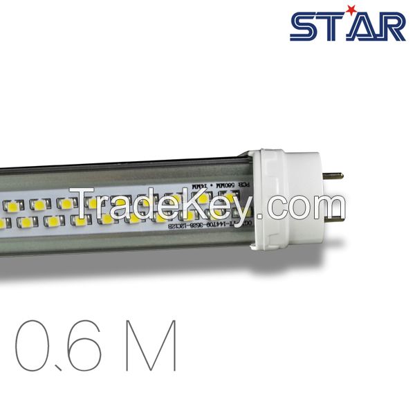 SMD3528 T8 LED Tube Lights G13 600mm/60cm/2ft 9Watt with clear cover AC85-265v white color