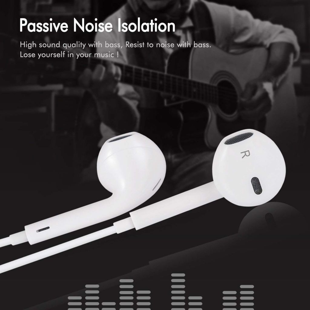 Handsfree Earphone With Mic & Remote Control Earbuds Compatible iPhone 6S/SE/4S/Samsung /MP3/MP4 & all 3.5mm Devices (White)