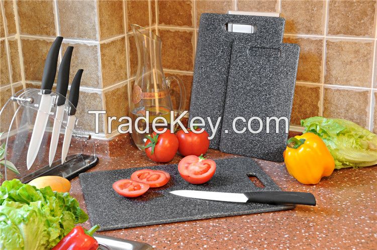 2014 new design marble effect  plastic cutting board with handle