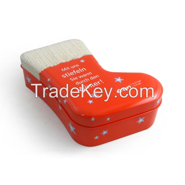 China supplier socks shaped tin case