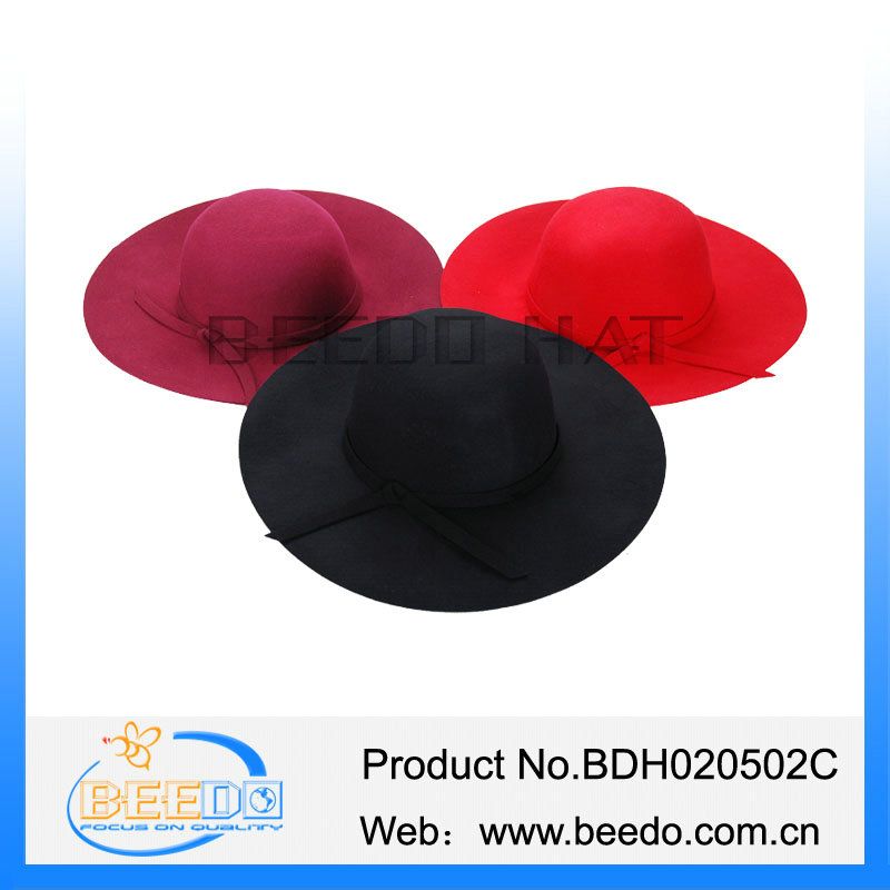 2015 hot selling women ladies wool felt wide brim floppy hat cloche hat 
