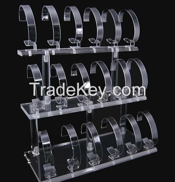Removable 3-Tier Watch Stand Holder Acrylic Black Watch Jewelry Display Stand Rack With 24 Watch Frame