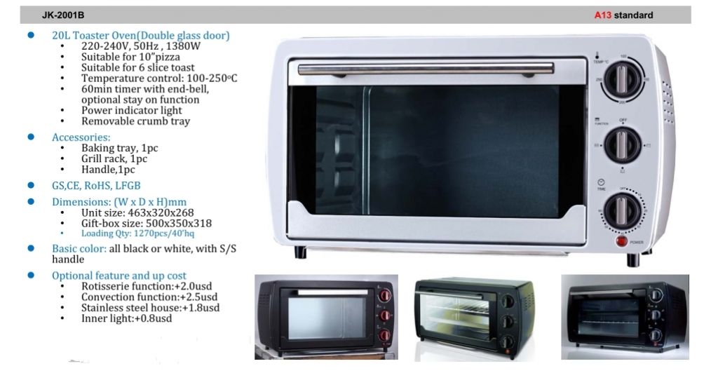 11 litre, 20 litre and 25 litre toaster oven of Chinese origin