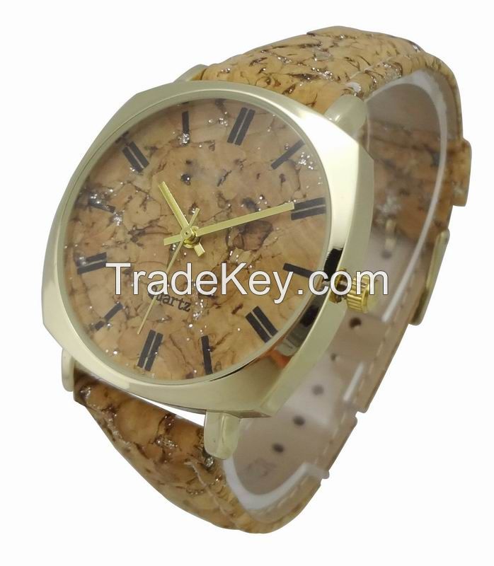 Women watches japan quartz movt wooden pattern strap