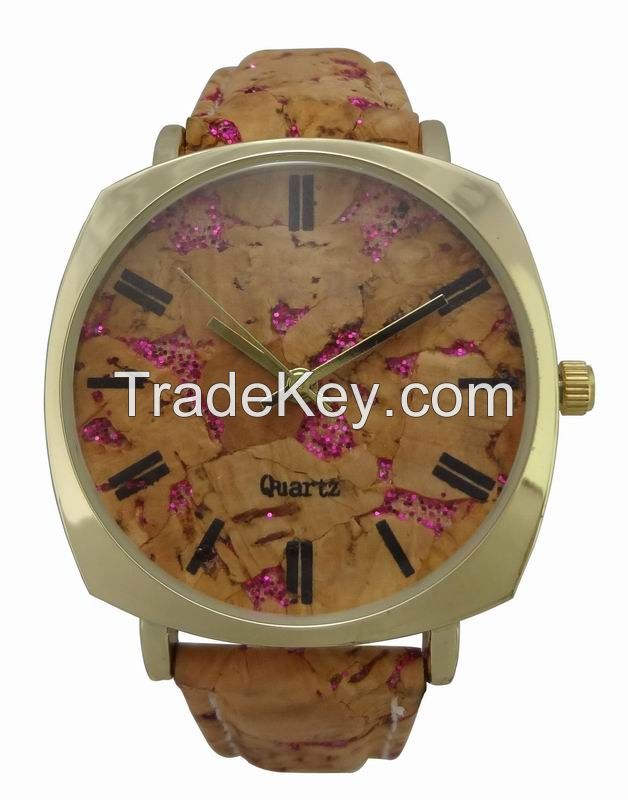 Women watches japan quartz movt wooden pattern strap