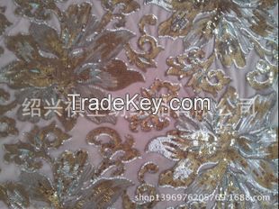 large flowers embroidered sequined mesh fabric