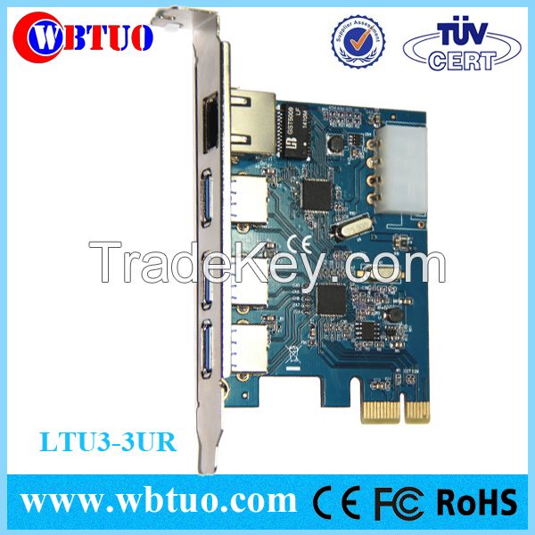 PCIE to 3port usb3.0 with RJ45 female 10GB lan ethetnet converter card