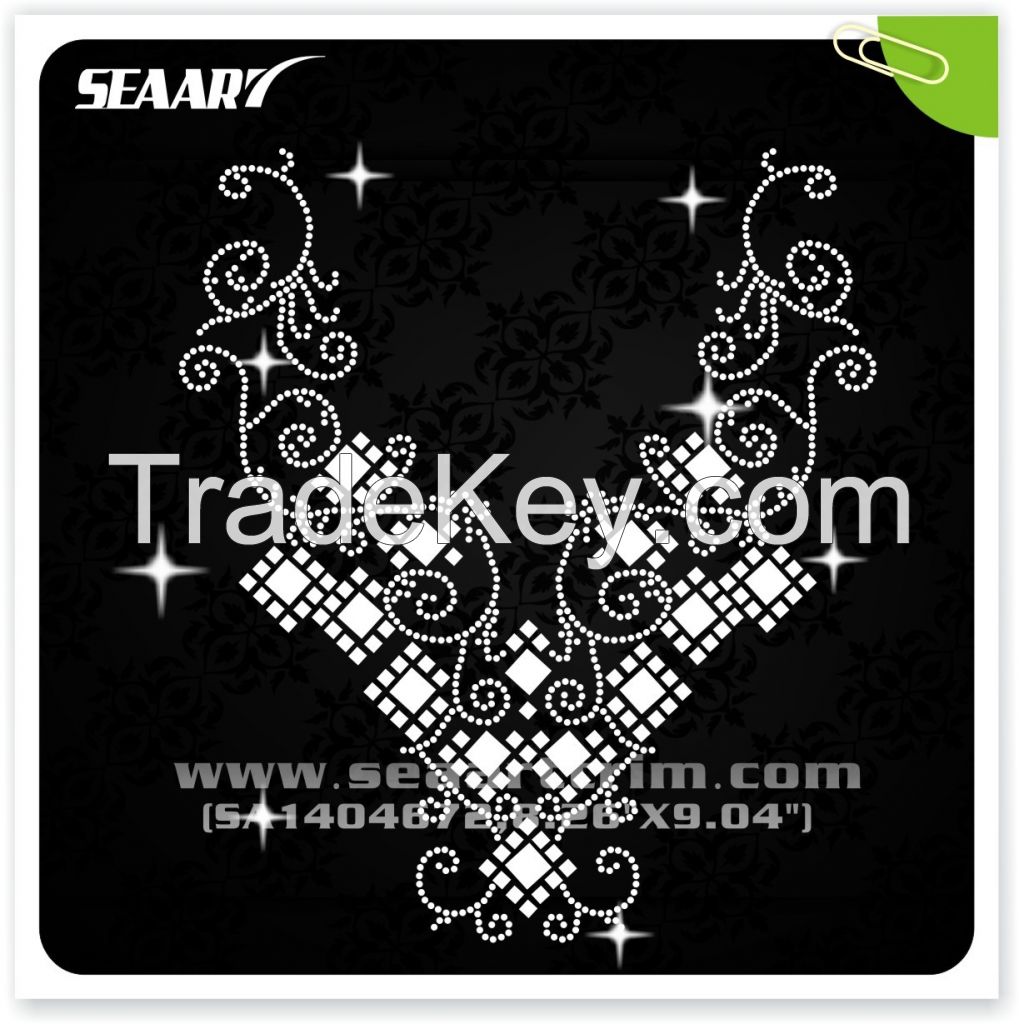 New style neckline hot fix rhinestone transfer motifs