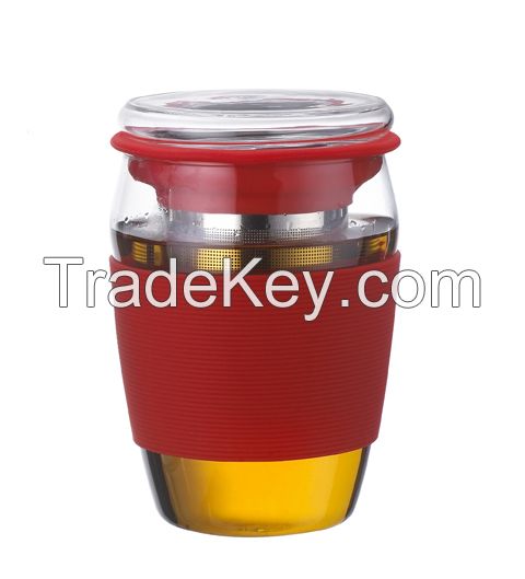 glass tea cup coffee mug with silicone sleeve JMHG030B