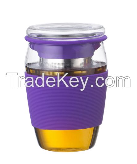 Glass Tea Cup Coffee Mug With Silicone Sleeve Jmhg030b