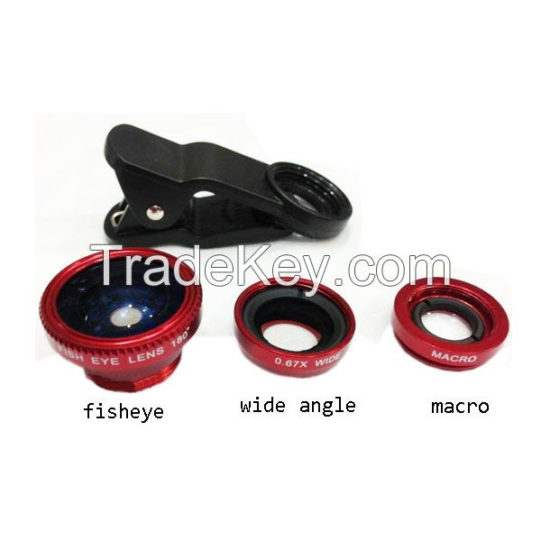 Fisheye Wide Angle Marco Lens Universal 3 in 1 Clip Camera Lens For Smartphone Iphone Samsung Galaxy S3 S4