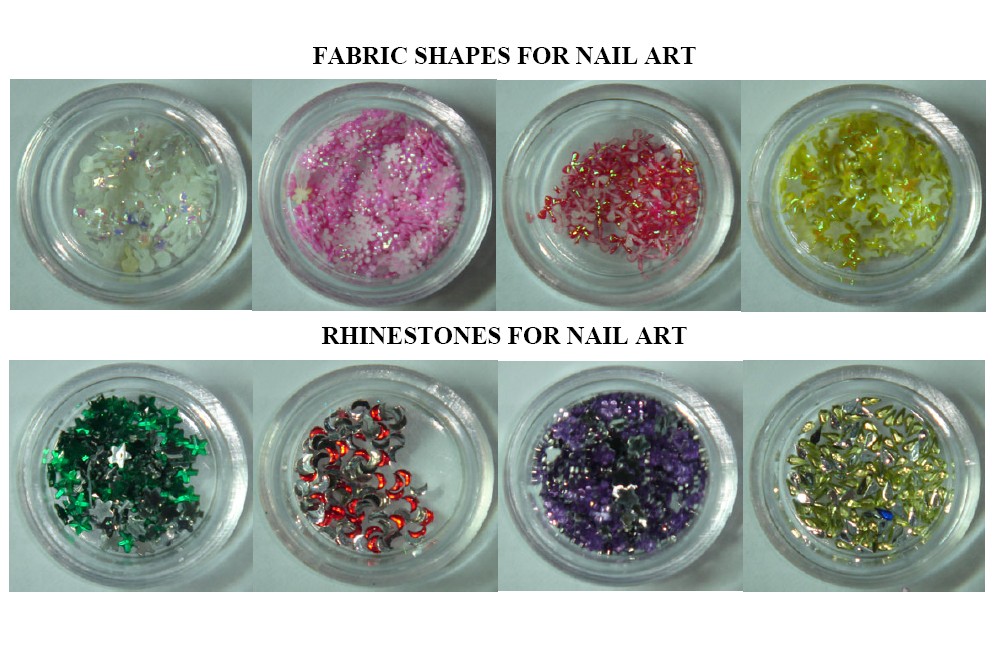 Fabric Shapes And Rhinestones For Nail Art
