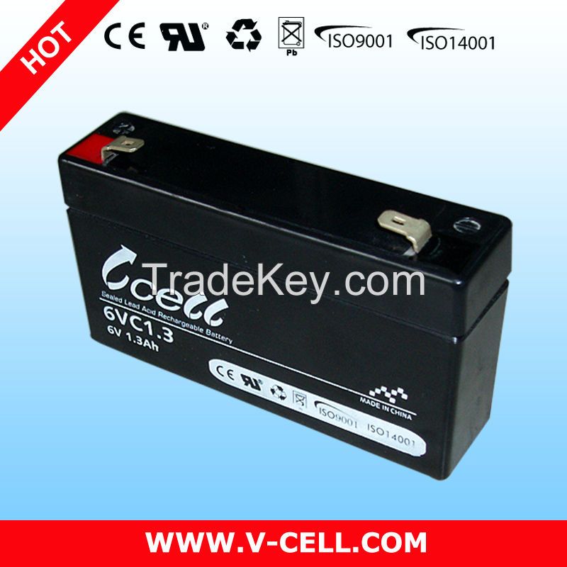 6 vc 1.3ah rechargeable 6-dzm-12 battery from wuhan factory