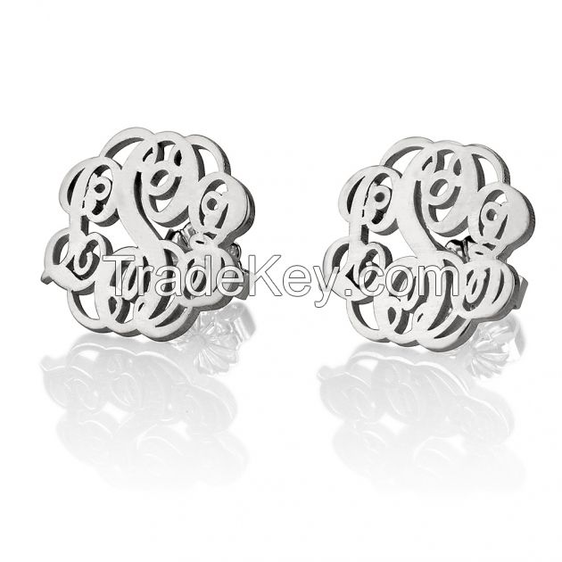 Sterling Silver Stud Monogram Earrings