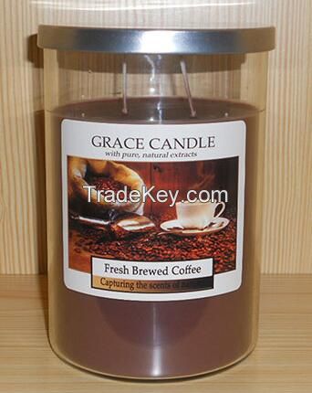 coffee scented candle in glass jar with metal lid 