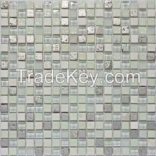 15GRP006 white crystal resin marble mix mosaic