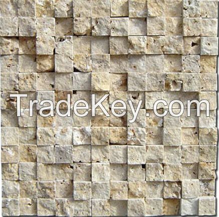 LINT1-3d beige travertine mosaic