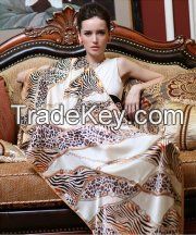  005 Animal Print And Chain Style Silk Scarf